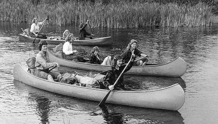 campers in canoes in 1948